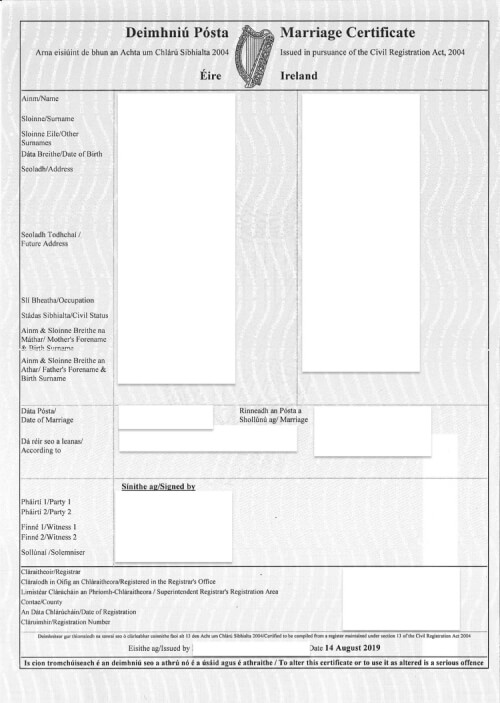 Irish Marriage Certificate Example